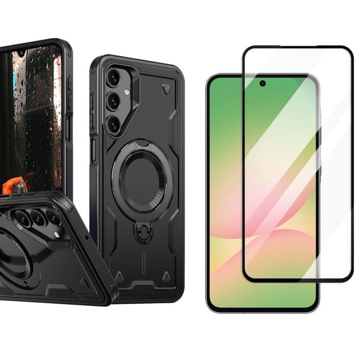 Samsung A37/A57 - Husa Mag Ring Army Neagra + Folie Sticla Safe Protectie