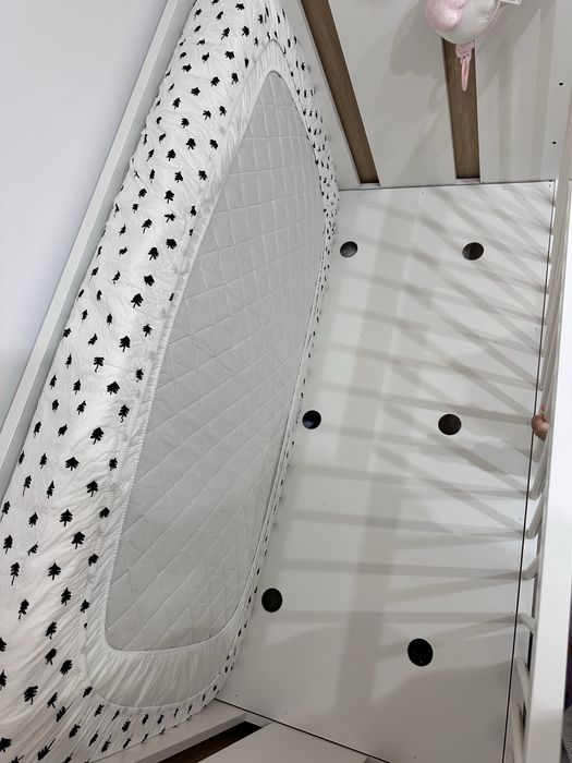 Patut copil alb lemn masiv 120x60 cu saltea