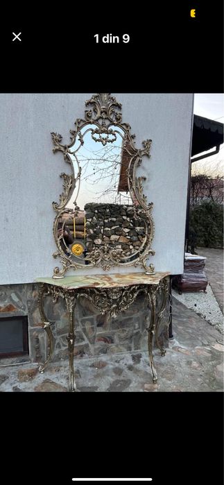 Consola bronz cu blat onix si oglinda !