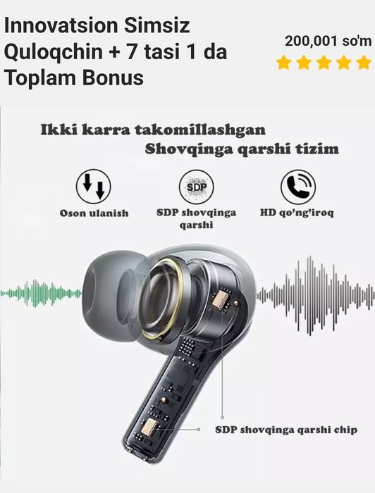 Innovatsion simsiz quloqchin + 7 tasi 1 da tuplam bonus