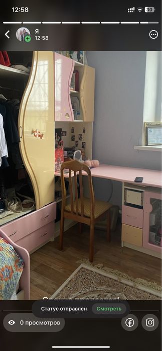 Срочно продается детский гарнитур для девочки (шкаф,стол,кровать)