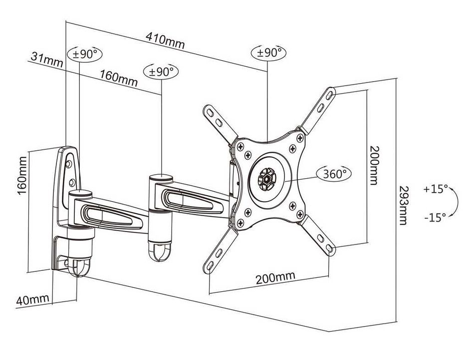 suporturi NOI profesionale pentru monitor sau televizor Multibrackets M VESA Flexarm 360, cu prindere pe perete.