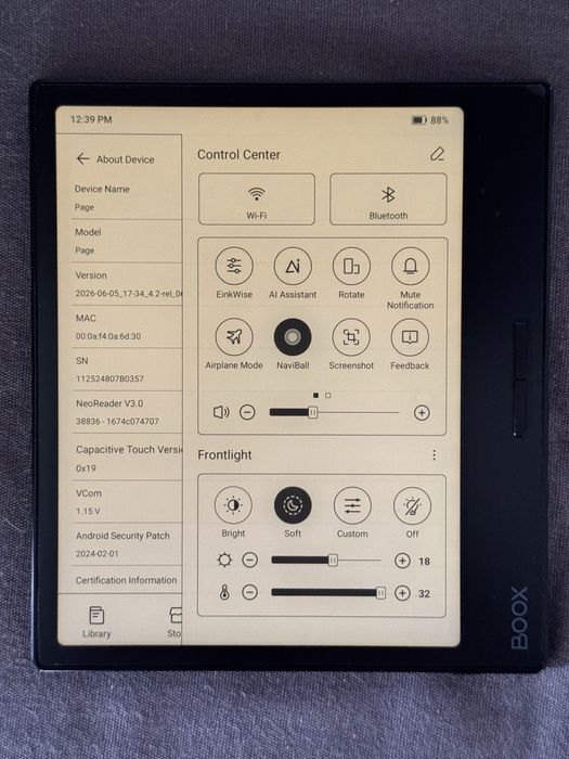 E-reader Onyx BOOX Page 7" – 3GB RAM / 32GB, Garanție eMAG, Cutie completă