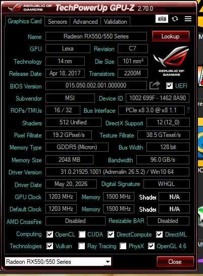 Продам видеокарту  MSI Radeon RX 550 2Gb