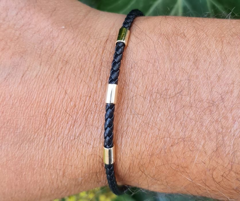 Brățară aur galben 14k piele naturală înpletită