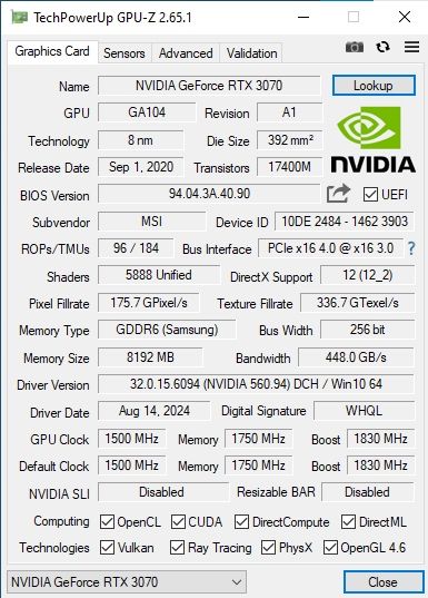 Видеокарта RTX 3070 8Gb MSI Trio
