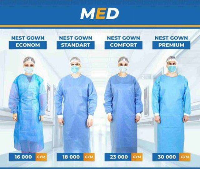 Стерилные, одноразовые хирургические халаты и простыня в комплекте