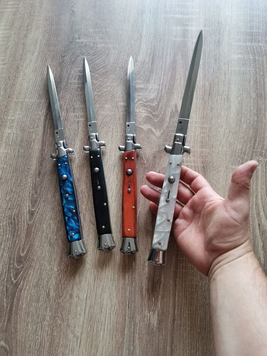Stileto Briceag Italian cu buton automat 34cm Camping Vânătoare Pescuit, nou in cutie culoare la alegere