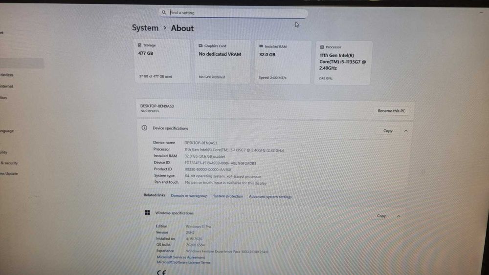 Intel NUC NUC11PAHI5/ Intel core i5/ RAM 32GB/ 512GB NVMe Mini PC