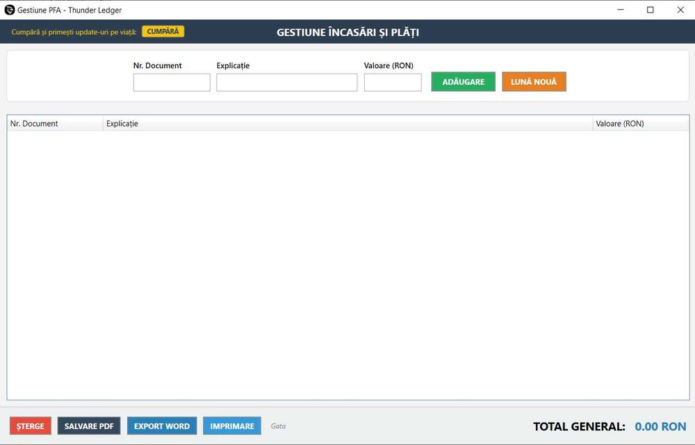Program Gestiune PFA / II - Registru Încasări și Plăți