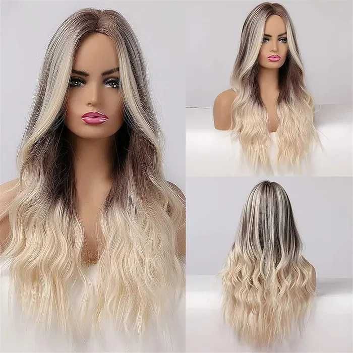 Омбре кафява перука с руси кичури балеаж