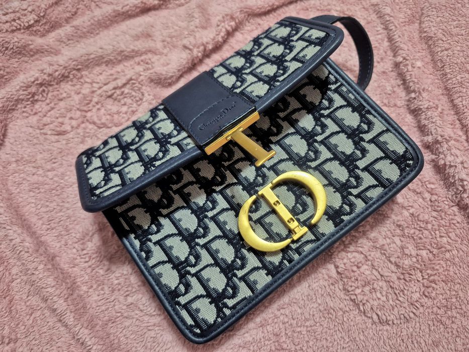 Geantă Christian Dior 30 Montaigne Blue Oblique Jacquard / Piele