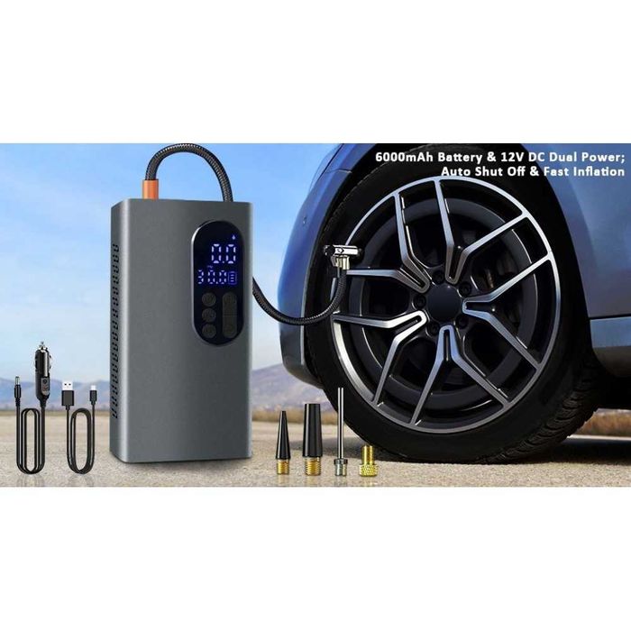 НОВ МОДЕЛ Мощен Безжичен преносим компресор 150 PSI, 6000mAh батерия