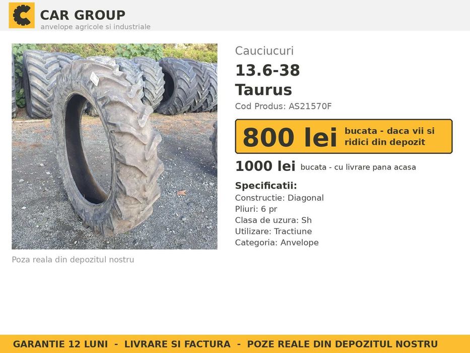 Cauciucuri Anvelope 13.6-38 13.6 38 340/85R38 13638 Taurus Tractor Punte Spate Tractiune SH Second Hand PRET BUN Oferta Reducere Livrare