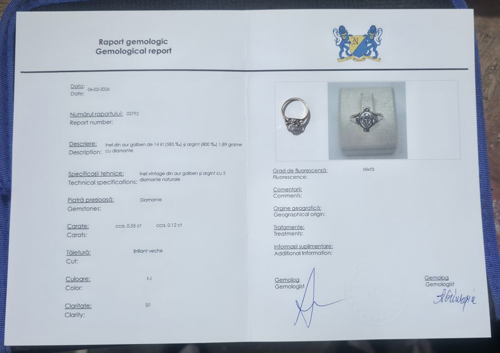 Inel vintage cu briliant peste jumate de carat certificat gemologic