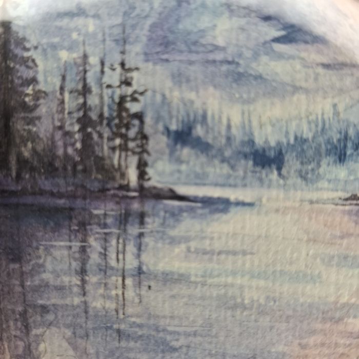 Set 3 Tablouri Acuarelă - Serie Peisaje Montane & Lacustre - Rame Lemn Nuc