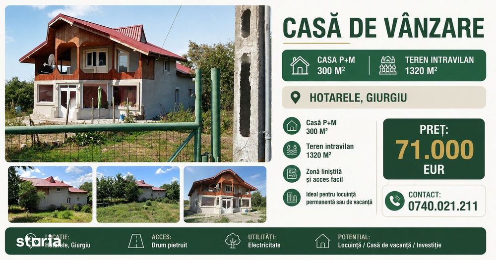 Casa P+M - 300 m² + Teren intravilan 1320 m² ~Hotarele