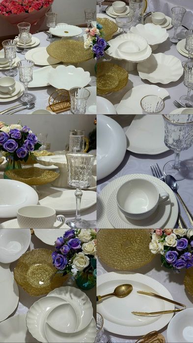 Дөңгелек жер стол ыдыстарымен