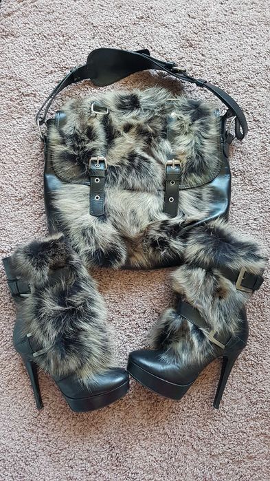 Ботуши и чанта естествена кожа и  пух на лисица DARIS