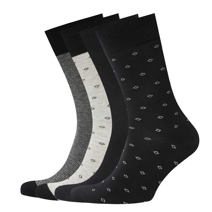 Памучни мъжки чорапи с десен, 4 броя, безшевни и с мек ластик