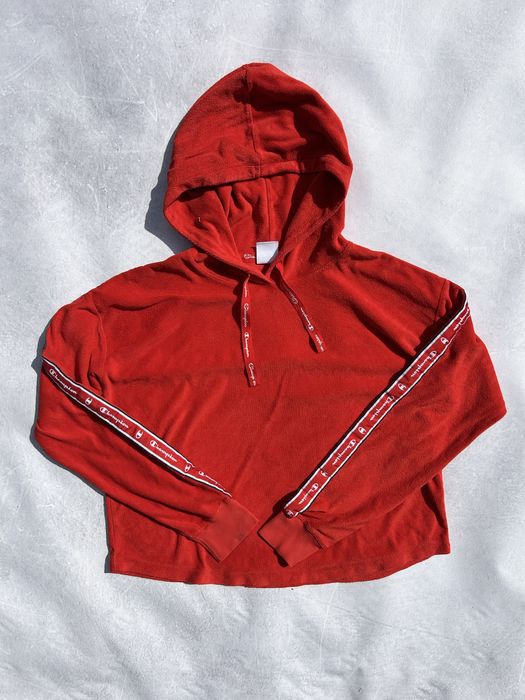 Hanorac cu gluga dama Champion rosu cu banda logo maneci marimea XXL