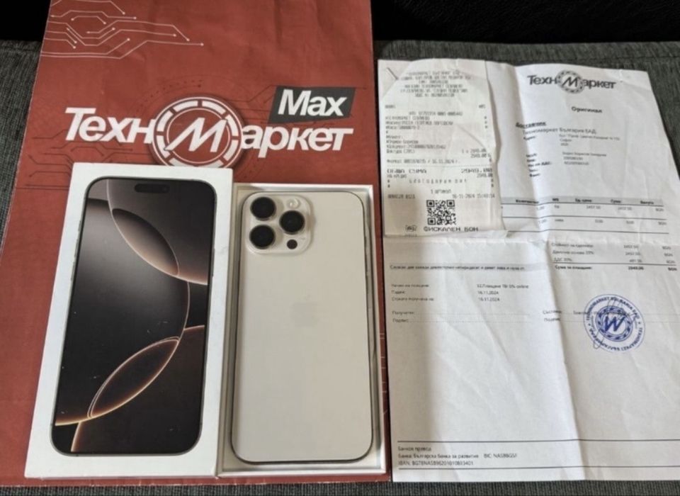 КАТО НОВ 256GB iPhone 16 Pro Max Гаранция Техномаркет 2026г. Desert