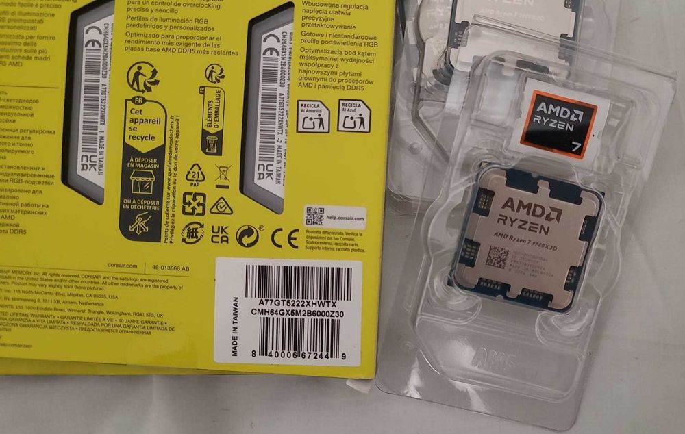 Kit procesor Ryzen 7 9800X3D + corsair rgb 64 gb ddr5 la 6000 cl 30