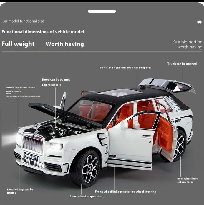Macheta metalica Rolls Royce Cullinan, scara 1:22 (22cm)