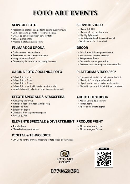 Foto Video Drona Cabina Foto Fum Artificii Baloane Tort Pistoale QR