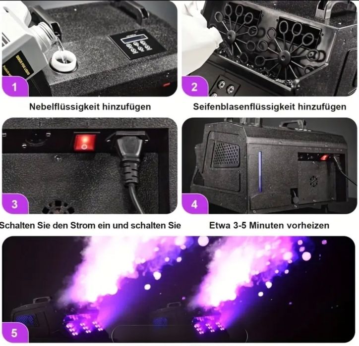 Aparat de fum si bule NOU in cutie+solutie fum 10 l+ solutie bule 5 l.