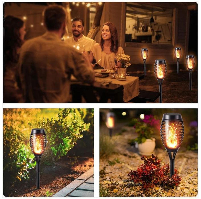 Set 5 lampi solare efect flacara pentru gradina stil torta51,5 cm IP65
