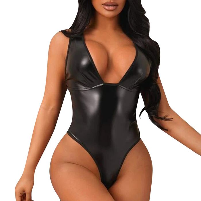 Body sexy, negru / lenjerie sexy tip Latex / Spandex