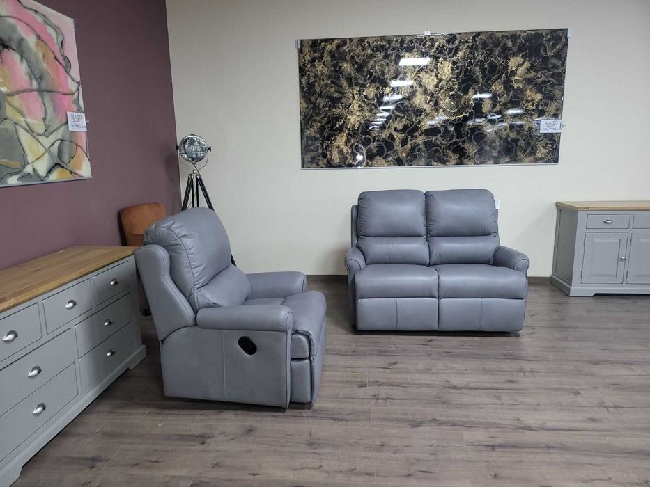 ПРОМОЦИЯ!!! Сив кожен комплект диван двойка и фотьойл G Plan