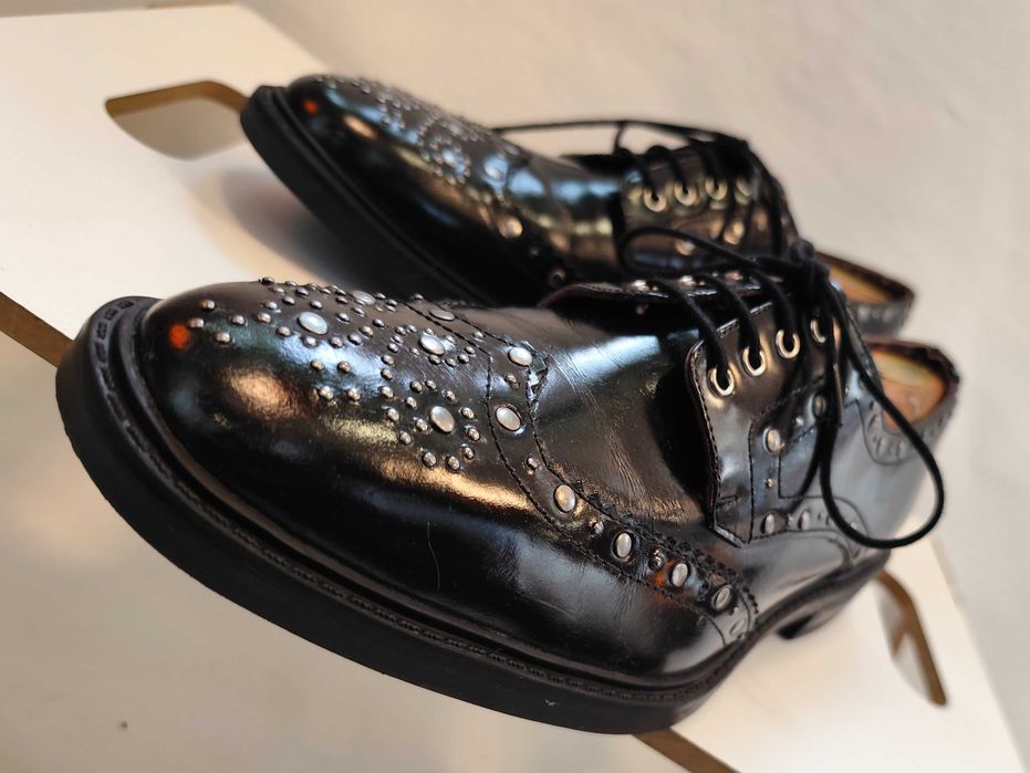 Pantofi derby 41.5 42 couture London Brogue NOI lucrati manual negru