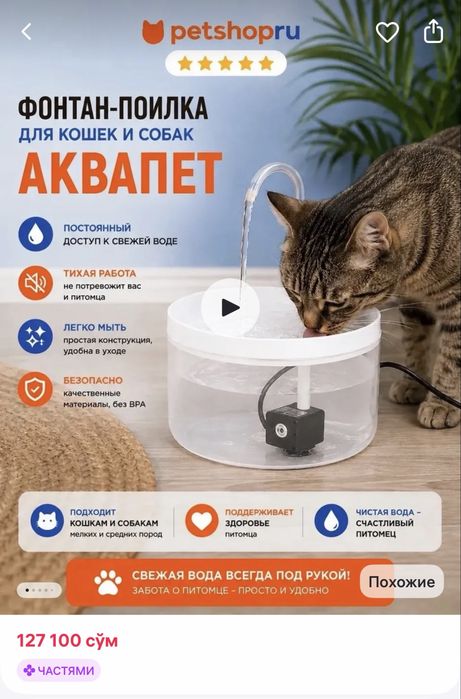 Поилка фонтан для животных