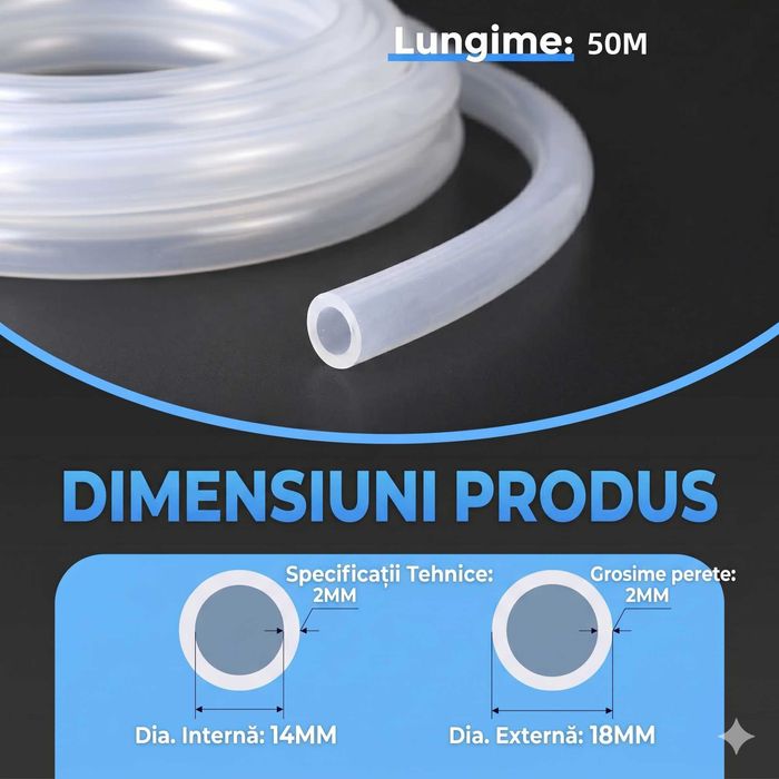 Furtun Siliconat 3/4” Rolă 50m, 18mm Interior, Foarte gros,protejat UV