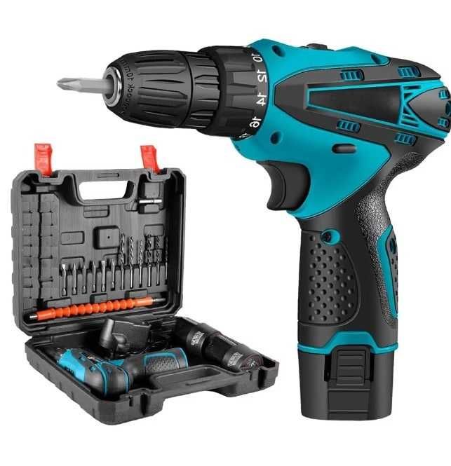 Акумулаторен винтоверт с две батерии 12V куфар и свредла - 17в1