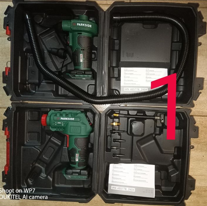 Parkside set compresor digital pompa umflat pe baterie de 20V 4A 8A 2A