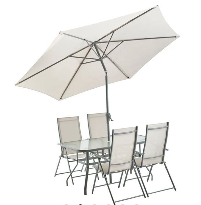 Set mobilier gradina 6 piese Garden Star, 4 scaune pliabile, 1 masa si 1 umbrela