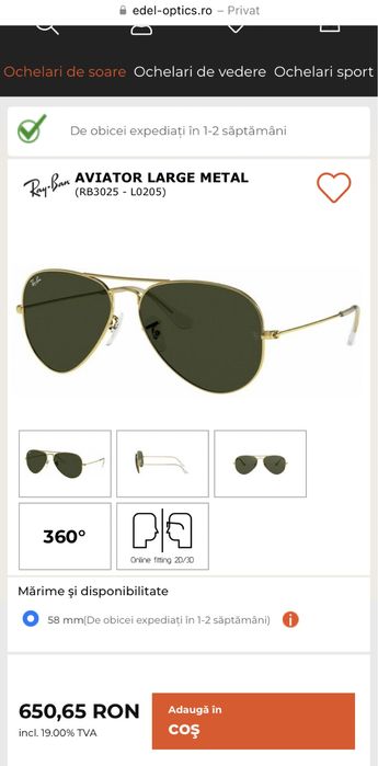 Ochelari AVIATOR large metal sigilați RB3025 - L0205)