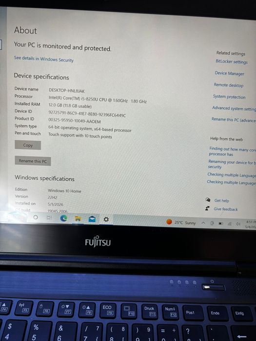 Laptop Fujitsu Touch Screen • i5•12gb RAM•256gb• Usb C•Taste luminate, bateria 6 cicluri 6-7 ore, Modem 4-5G cartela sim Cellular