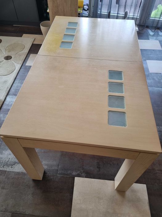 Разтегателна трапезна маса МДФ+стъкло 80/140(180)/75, цвят парен бук