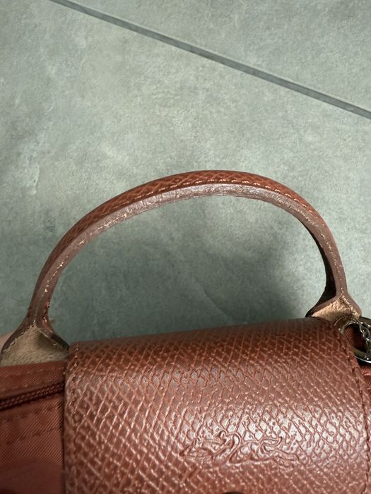 Дамска мини чанта в кафяво от полиамид и кожа, Longchamp Le Pilage