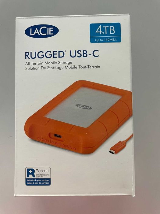 Hard disk utilizat extern Lacie Rugged 4TB, cabluri USB C-USB, USB-USB