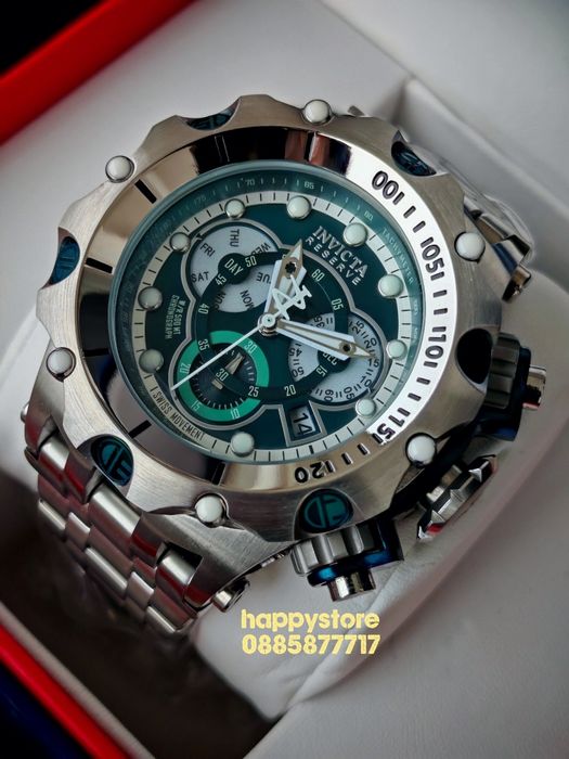 INVICTA Venom Reserve Silver green dial 54 mm, Инвикта нов часовник