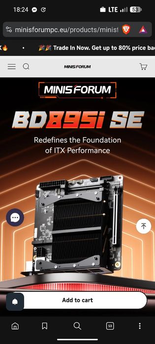 Kit CPU+Placa de Bază+cooler Ryzen 9 8945HX 16core 32thread Minisforum BD895i placa video integrata  slot pcie 5.0