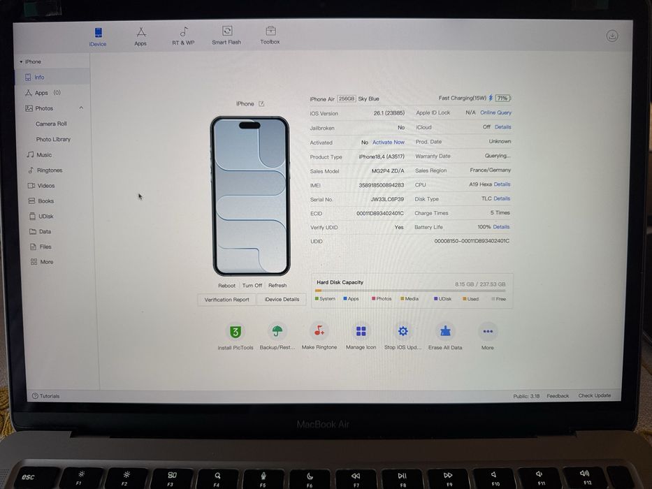 Iphone Air 17 Blue 256GB Nou