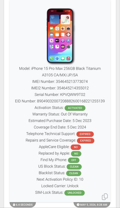 Ca Nou - iPhone 15 Pro Max 256GB Black 85% Neverlocked