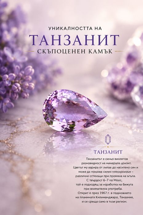 Танзанит розов с швейцарски сертификат