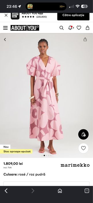 Marimekko Unikko rochie/tunică nouă măr. 40 – bumbac, roz, originală